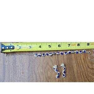 Blue Rhinestone Bracelet and‎ Drop Earrings Set Silver Tone Formal Jewelry